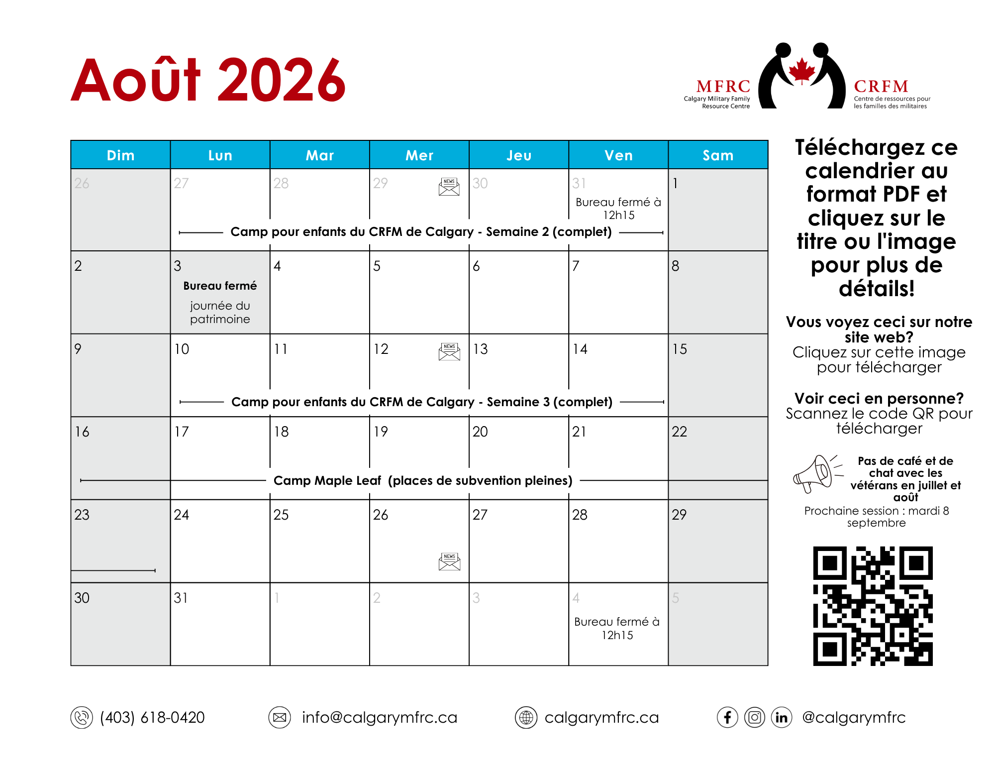 Calendrier de août