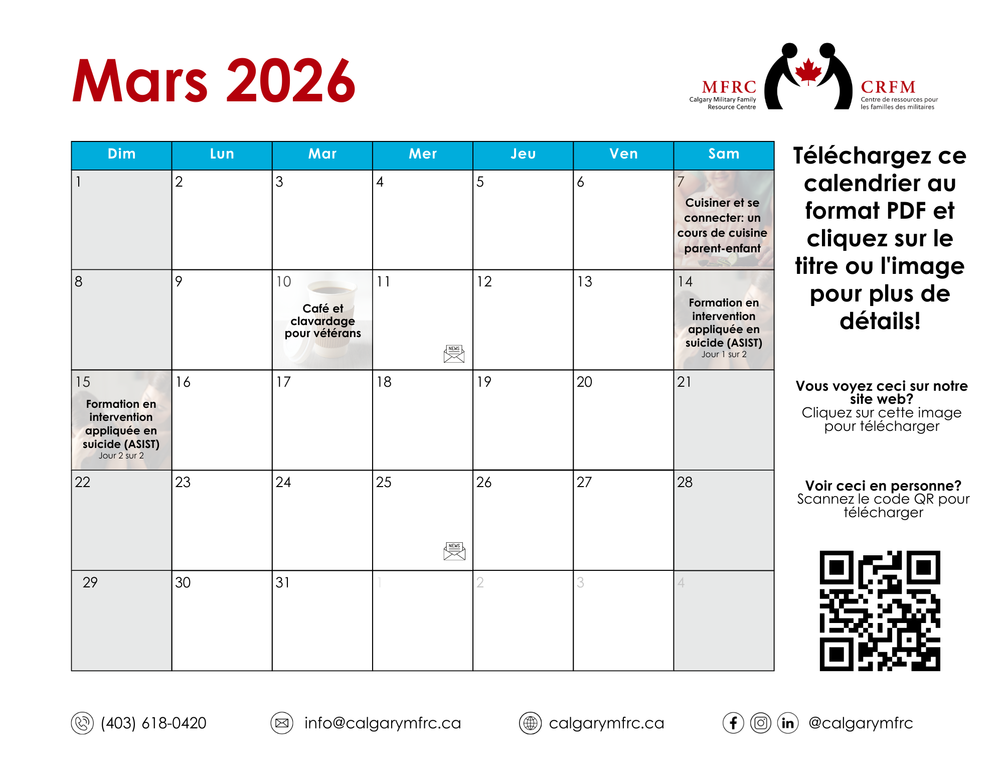 calendrier de mars