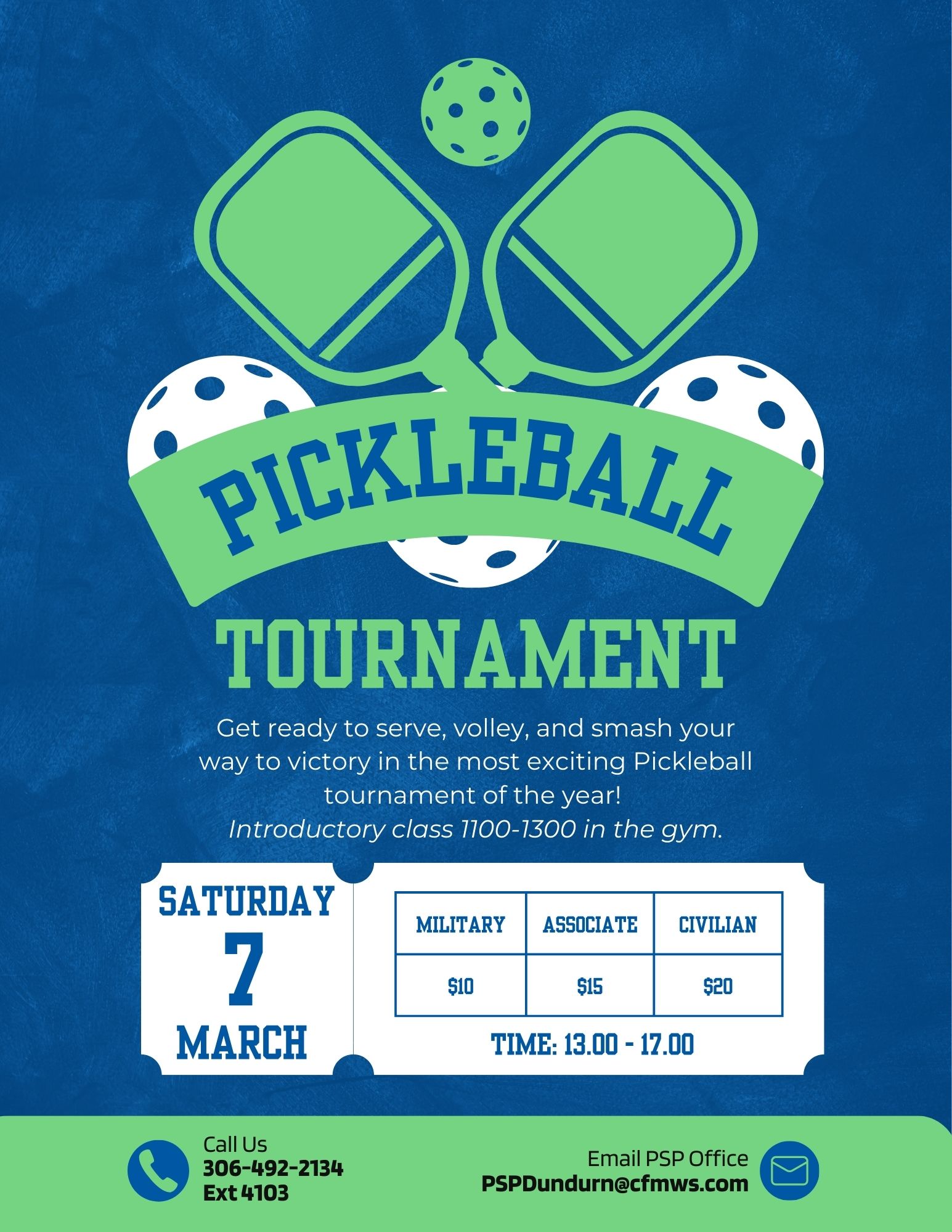 Affiche avec informations sur le tournoi de pickleballl