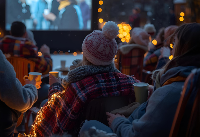 Des gens regardant un film à l'extérieur