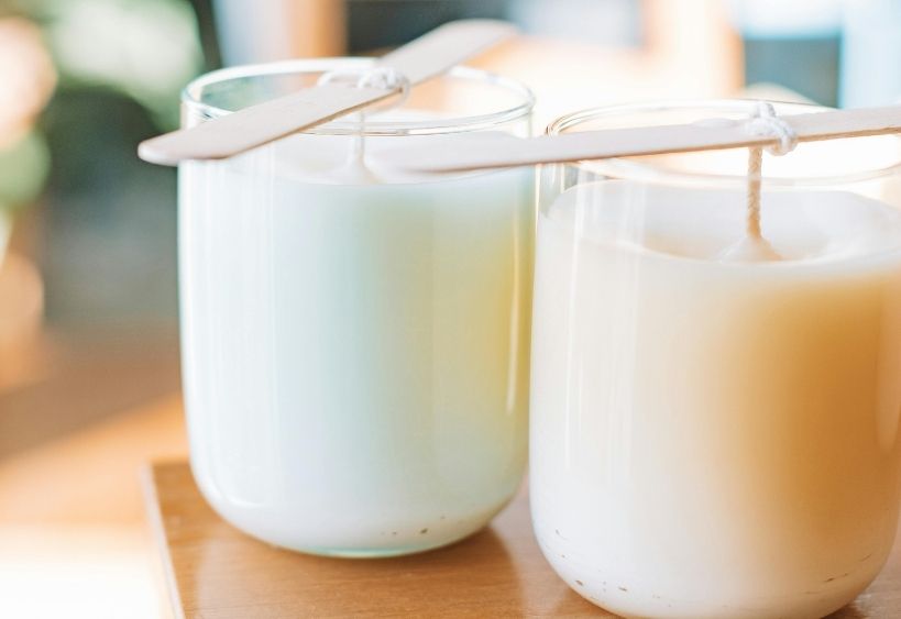 Homemade candle and rose