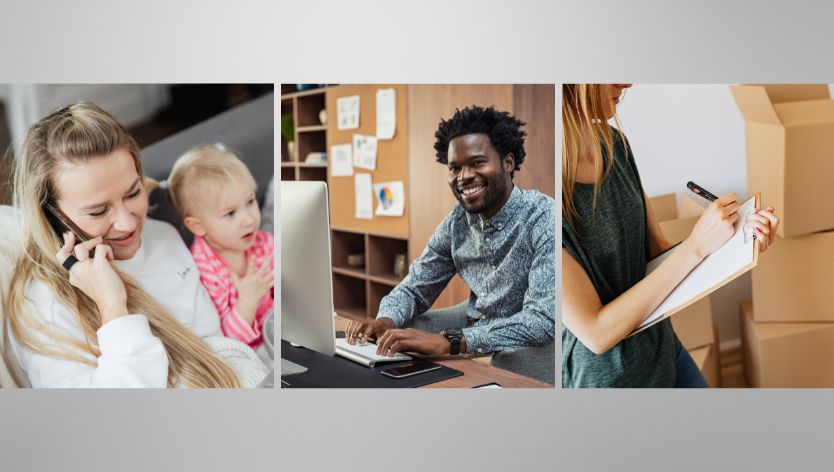 people talking on phone, using computer and checklist