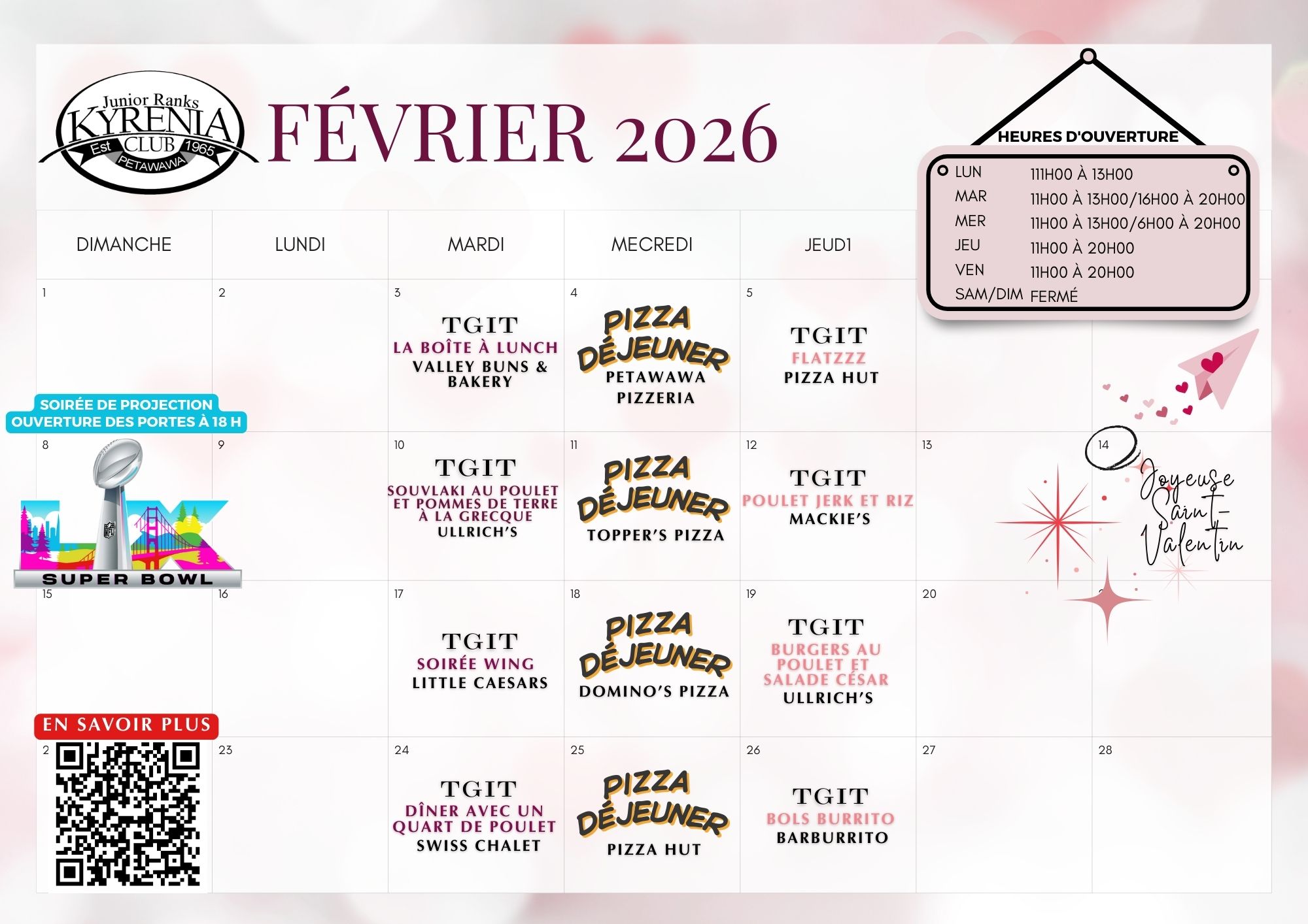 Calendrier de février