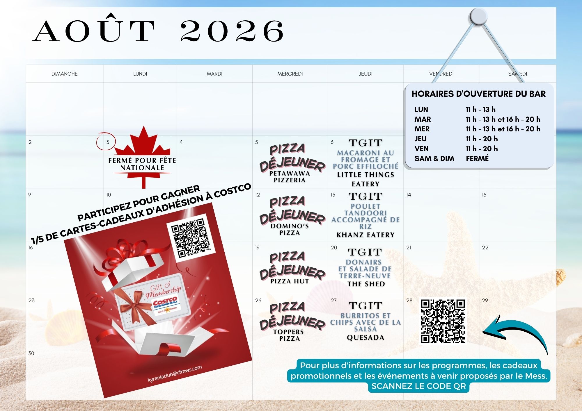 Calendrier d'août