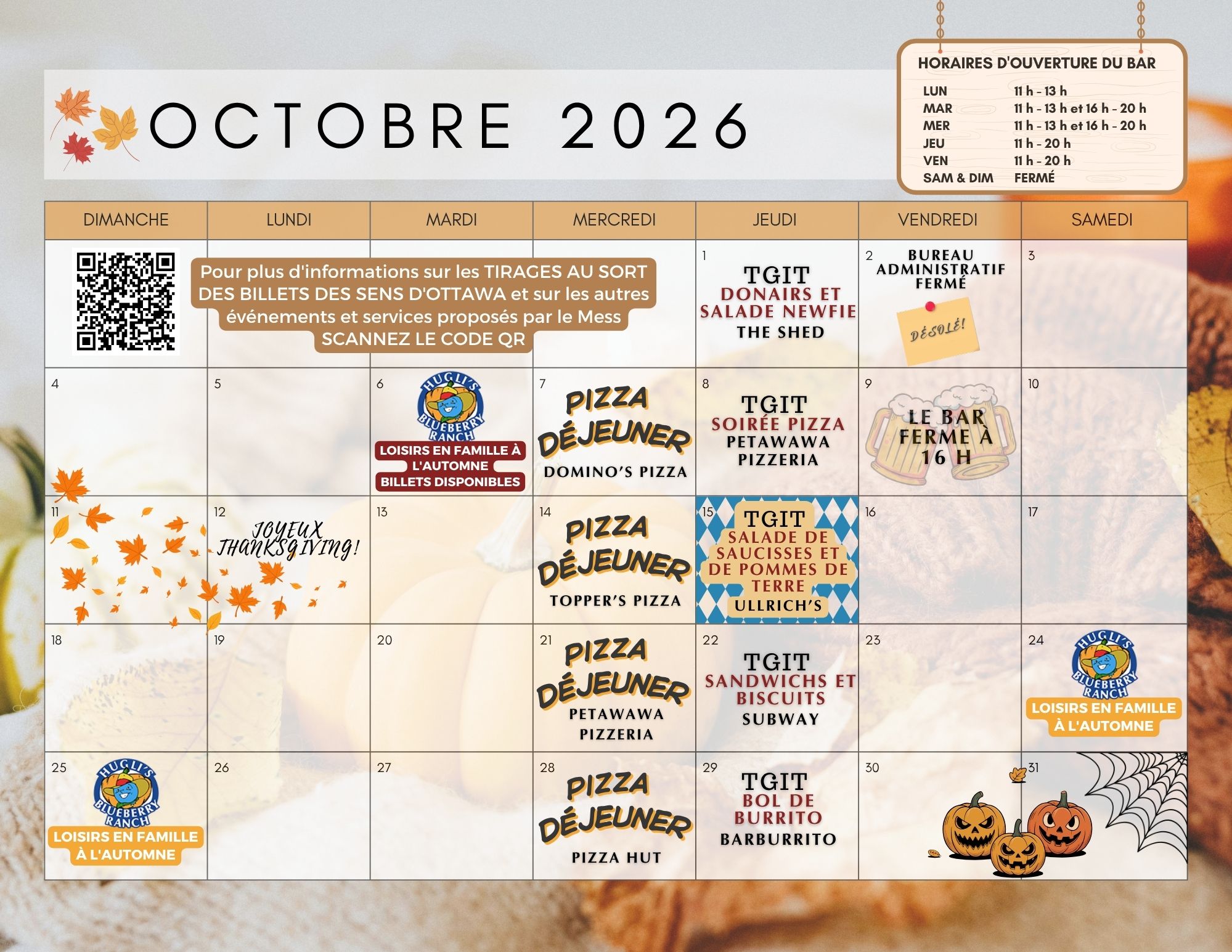 Calendrier d'octobre