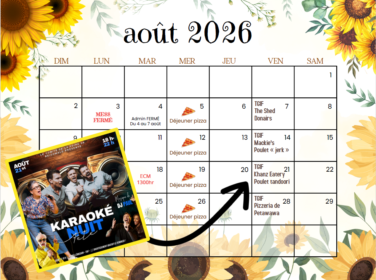 Calendrier d'août