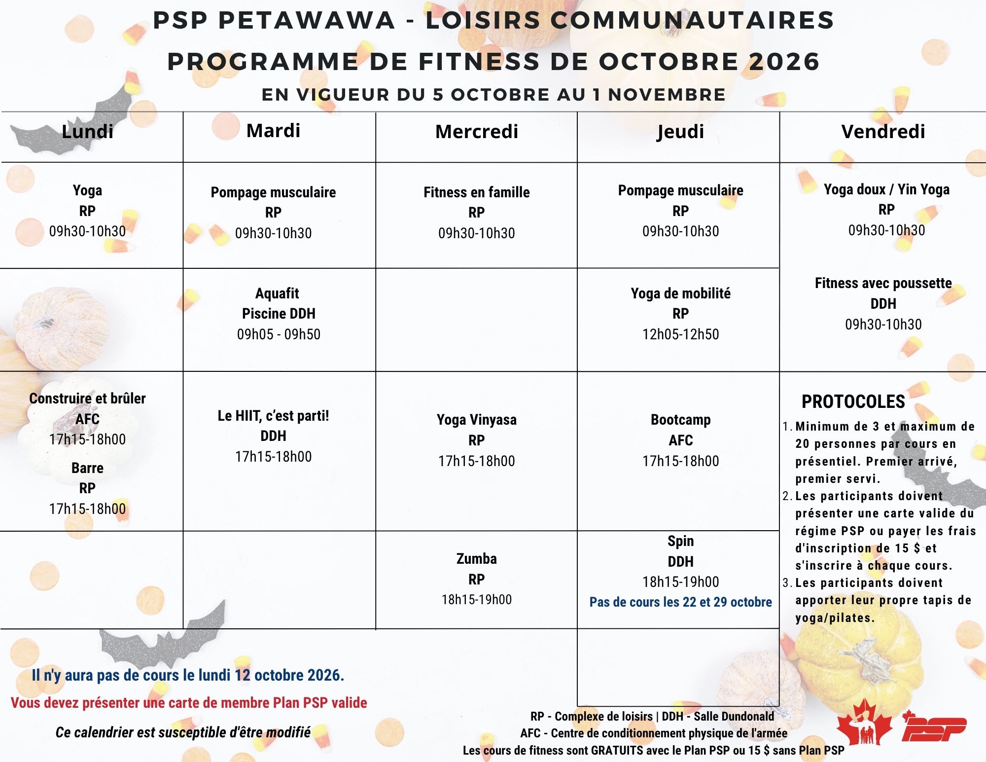 Calendrier d'octobre