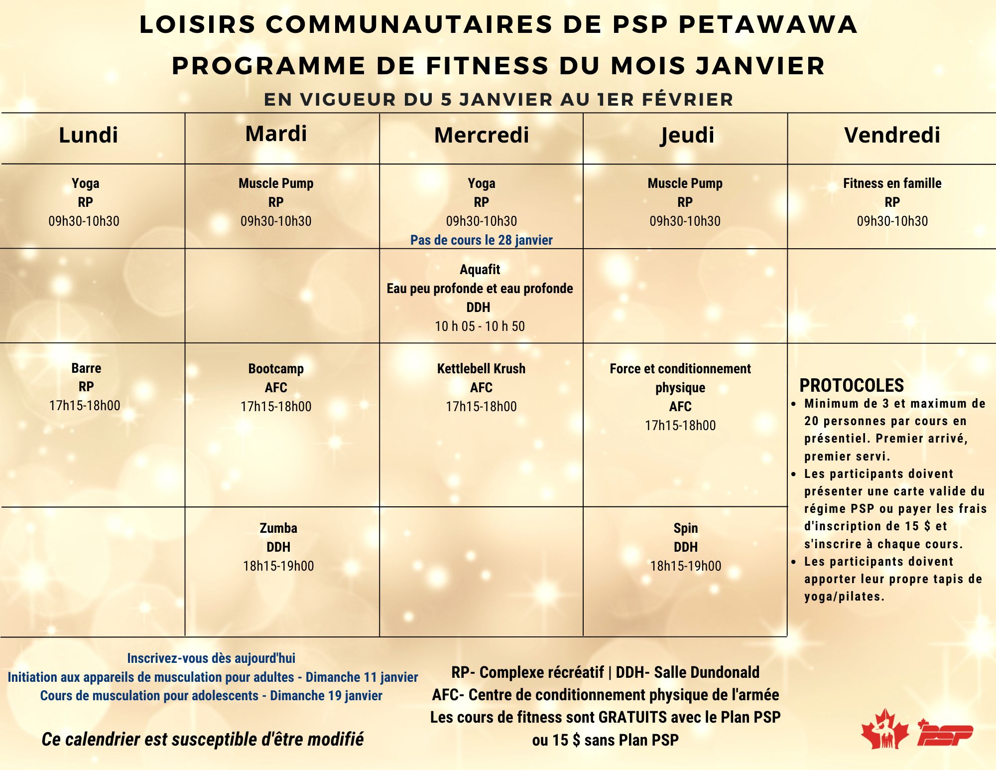 Calendrier de janvier