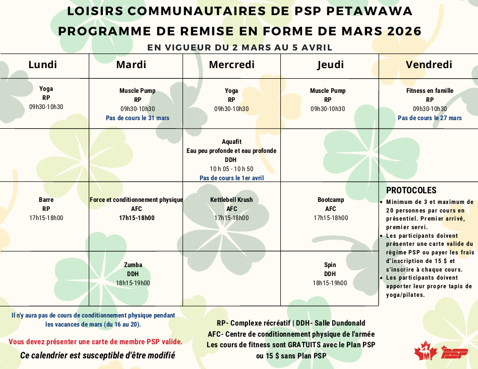 Calendrier de mars