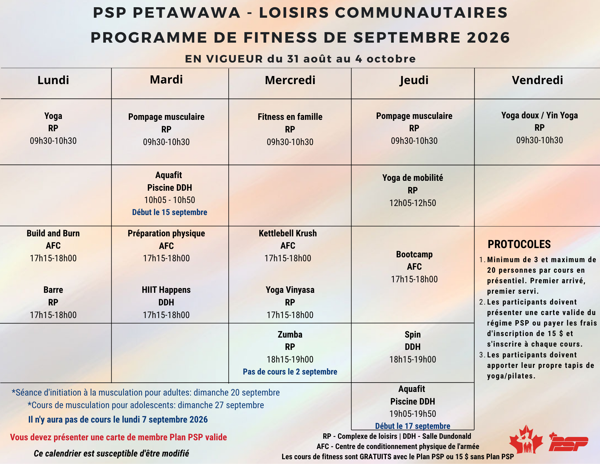 Calendrier de septembre
