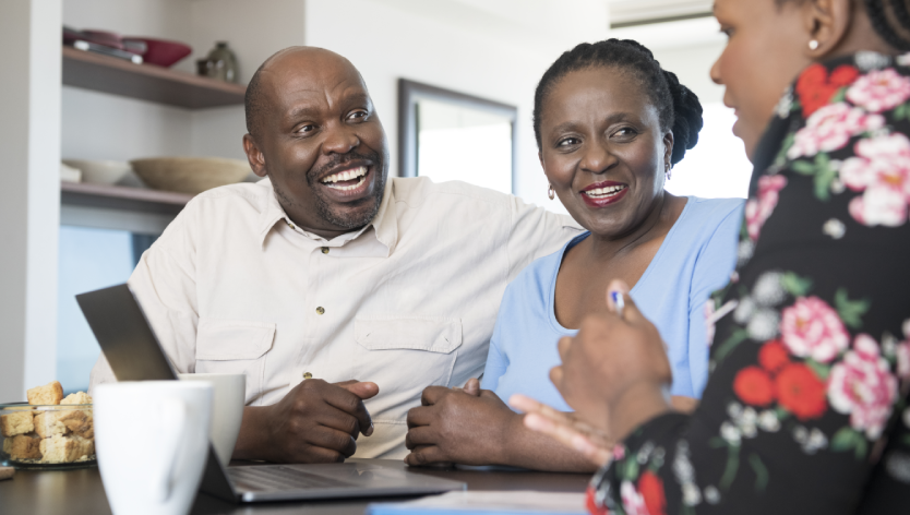 couple talking to lady